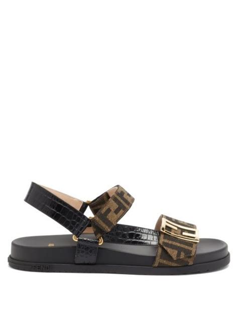 fendi brown mf promenade ff-logo croc-effect leather sandals|FENDI Baguette Leather Sandals .